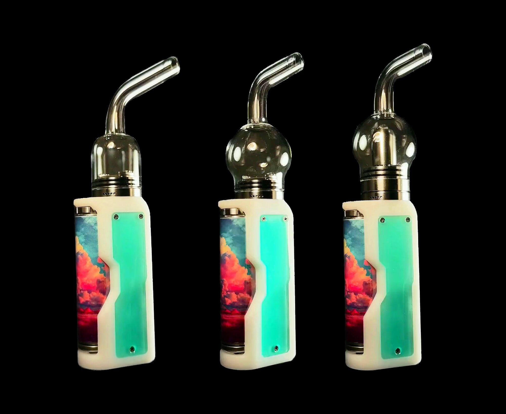 The three Portal builds side by side: Cylinder, Bulb, and Percolator