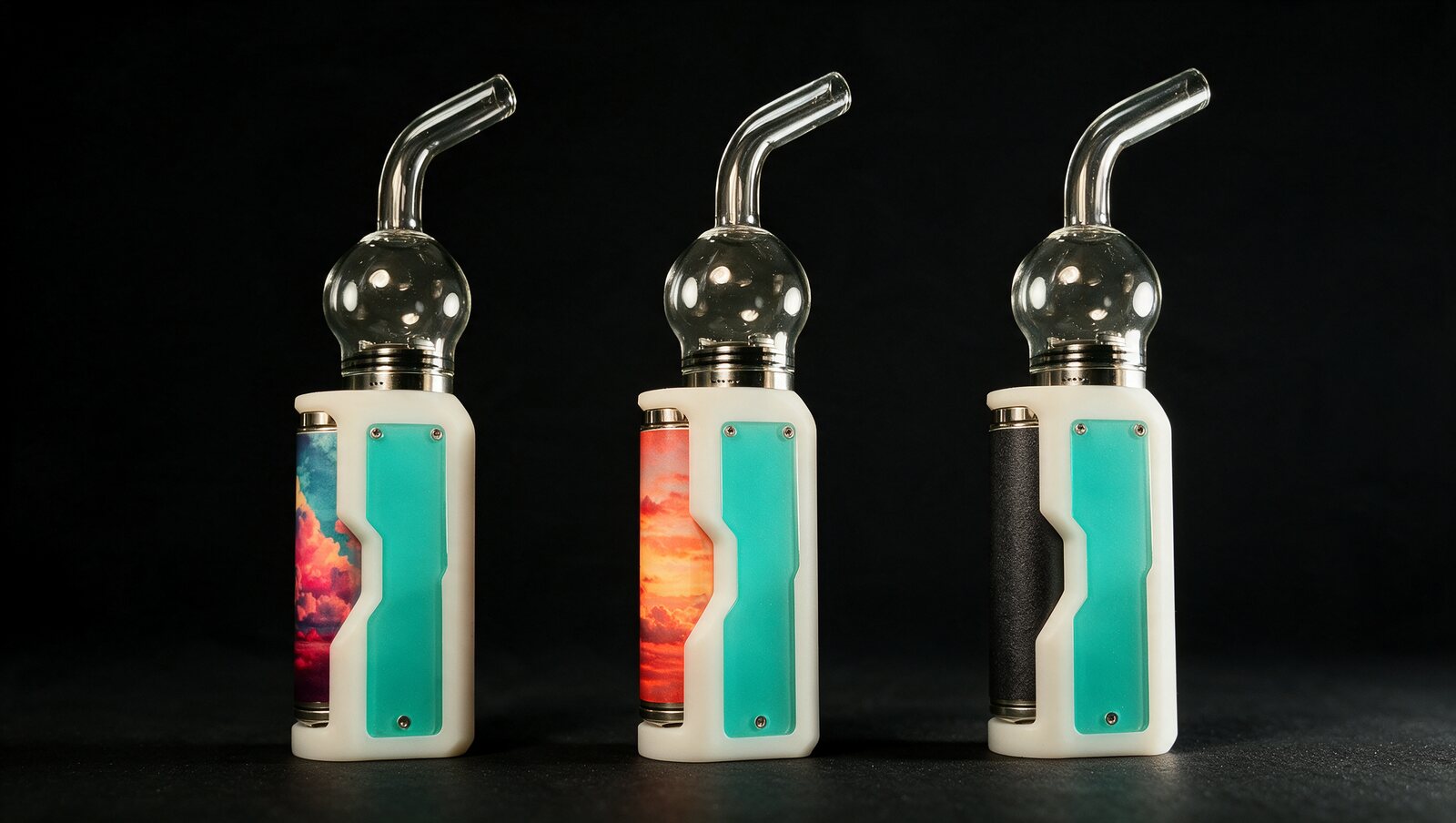 Three Portal devices with different battery wraps